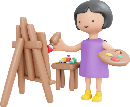 Girl painting 3d icon cartoon style