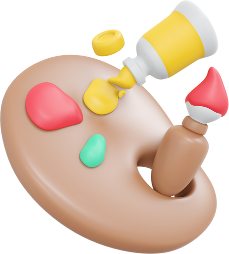 painting palette brush and color 3d icon